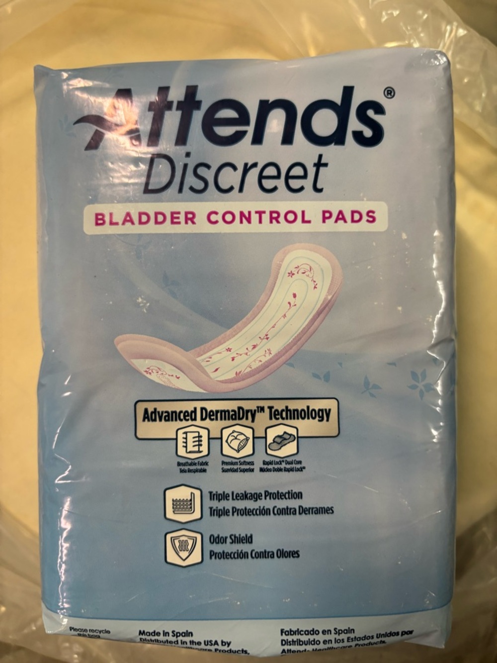 Attends Discreet Bladder Control Pads - Light Blue with Pink Accents